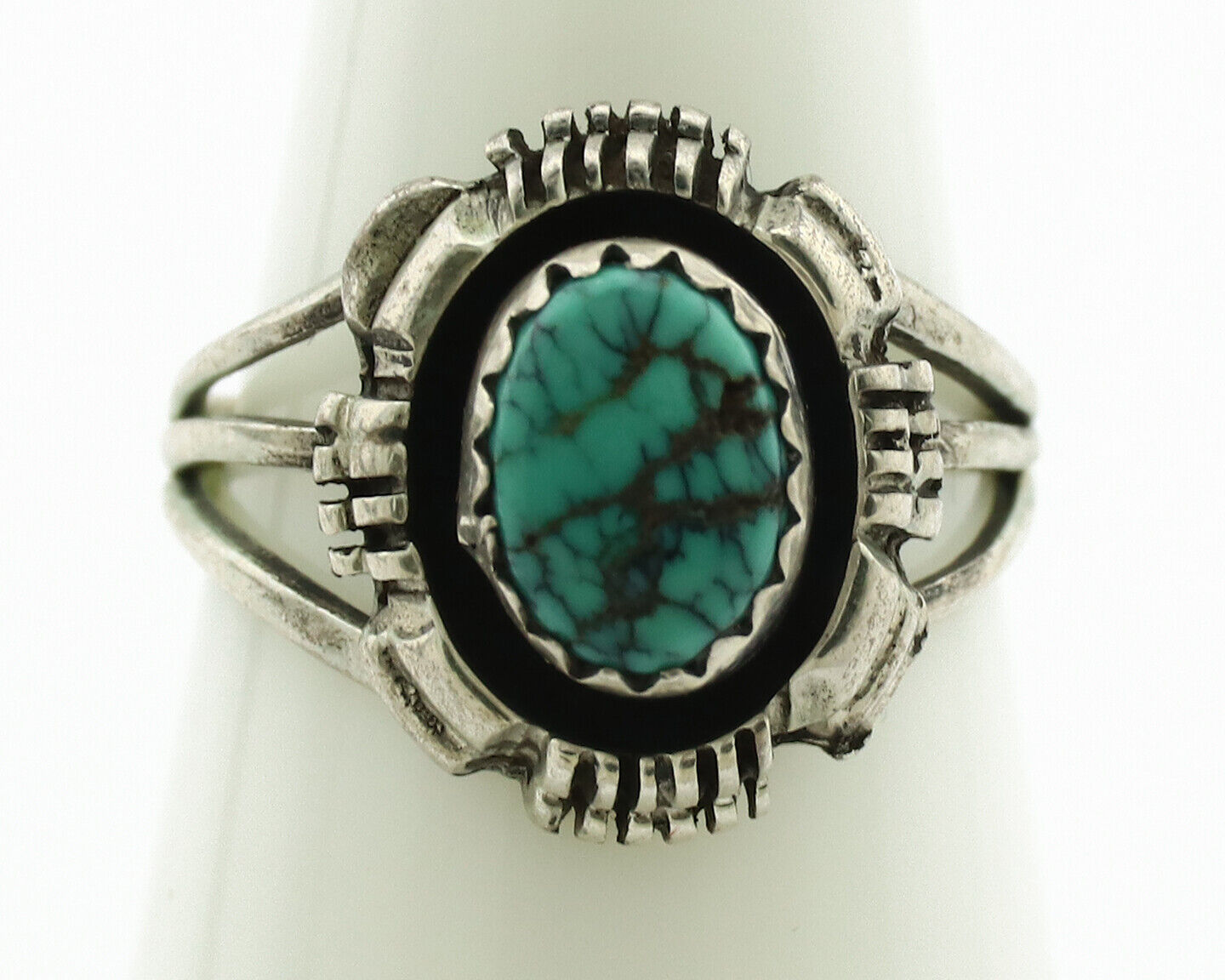 Navajo Ring .925 Silver Sleeping Beauty Turquoise Signed TLW C.80's