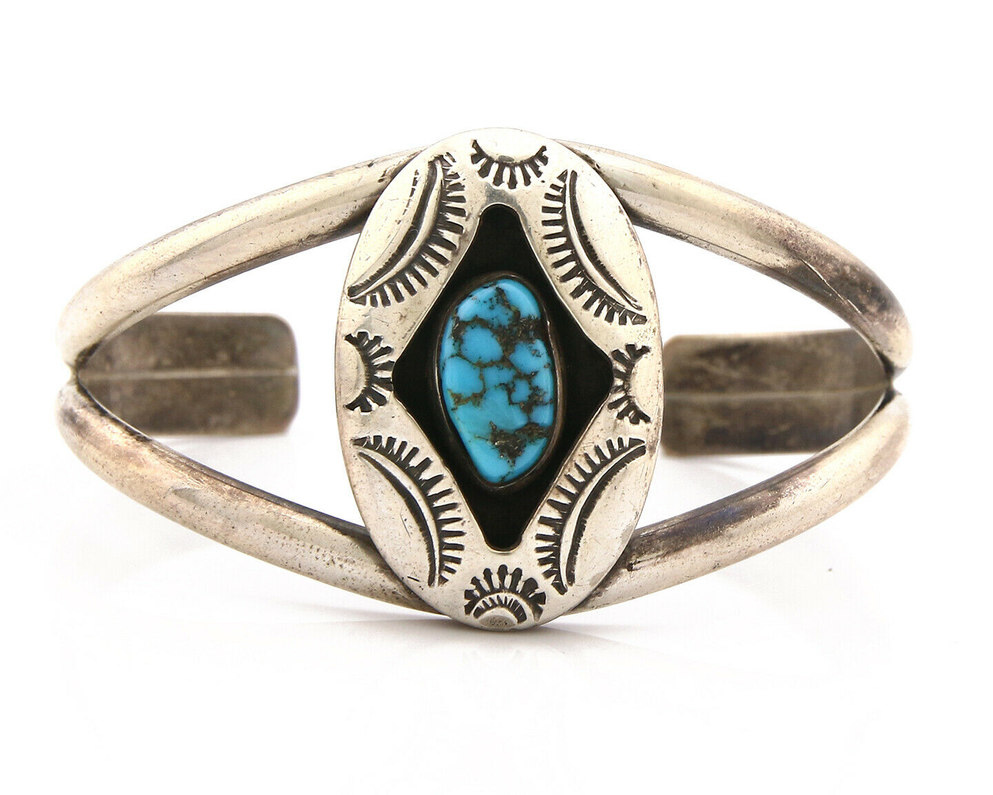 Navajo Bracelet .925 Silver Sleeping Beauty Turquoise Artist Native C.80's