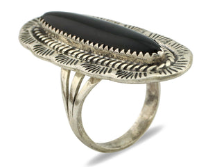 Navajo Ring 925 Silver Natural Mined Onyx Artist Signed UY C.80's