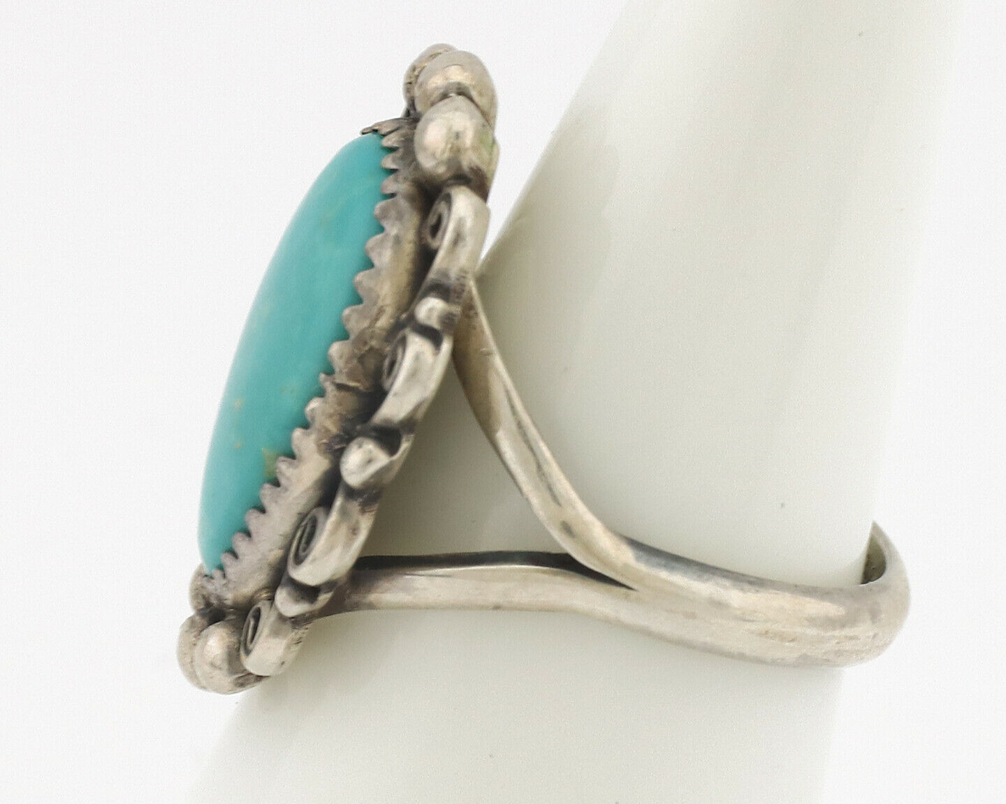 Navajo Ring .925 Silver Natural Mined Turquoise Artist Signed TALHAT C.80's