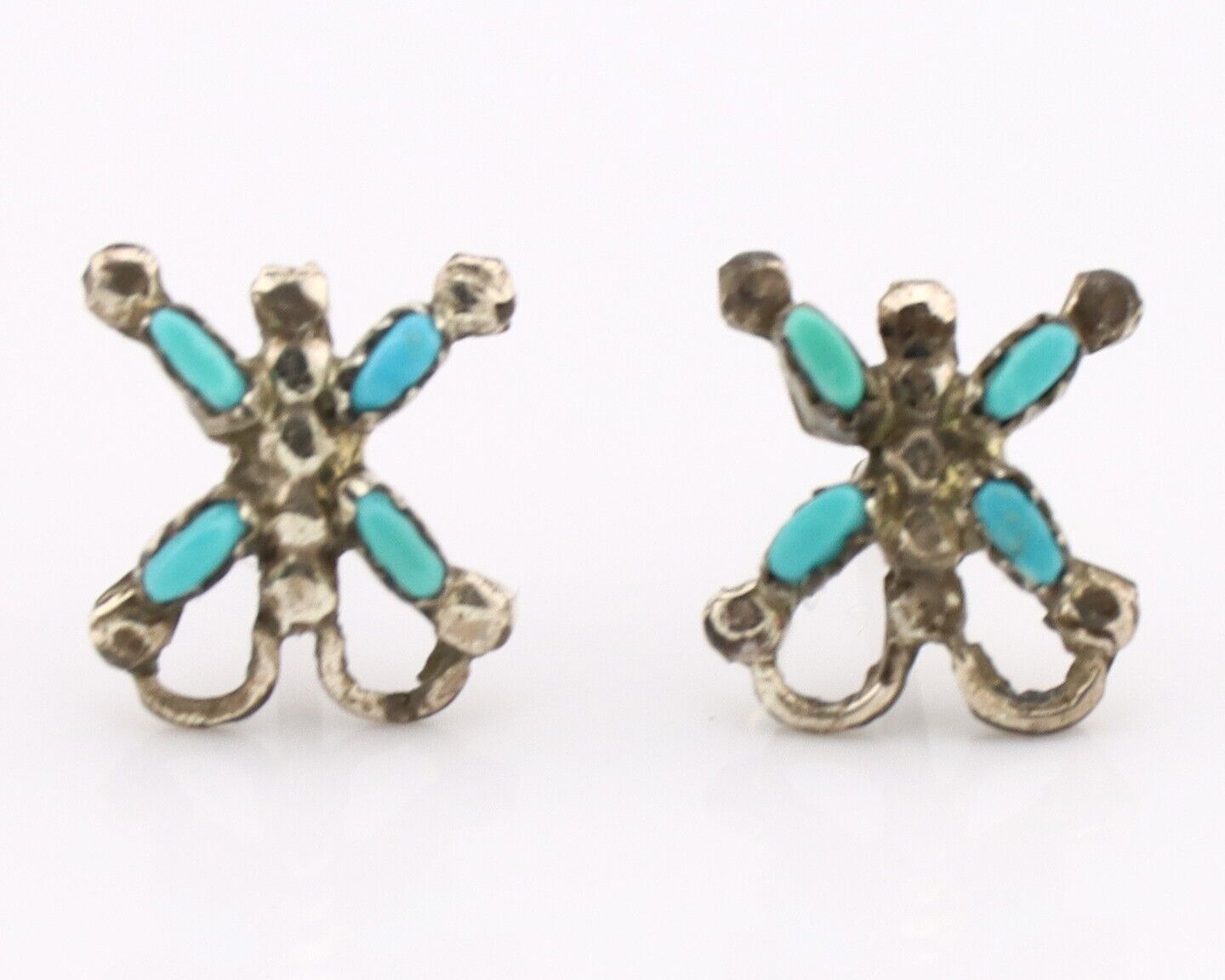 Zuni Earrings 925 Silver Sleeping Beauty Turquoise Native American Artist C.80's