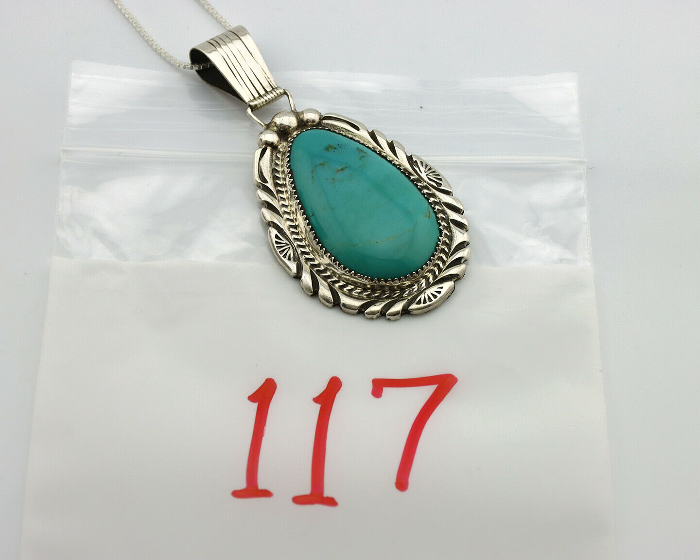 Navajo Necklace .925 Silver Kingman Turquoise Artist Signed FY C.1980's