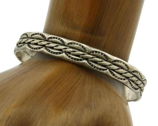 Navajo Bracelet .925 Silver Handmade Hand Stamped Signed Artist C Montoya C.80's