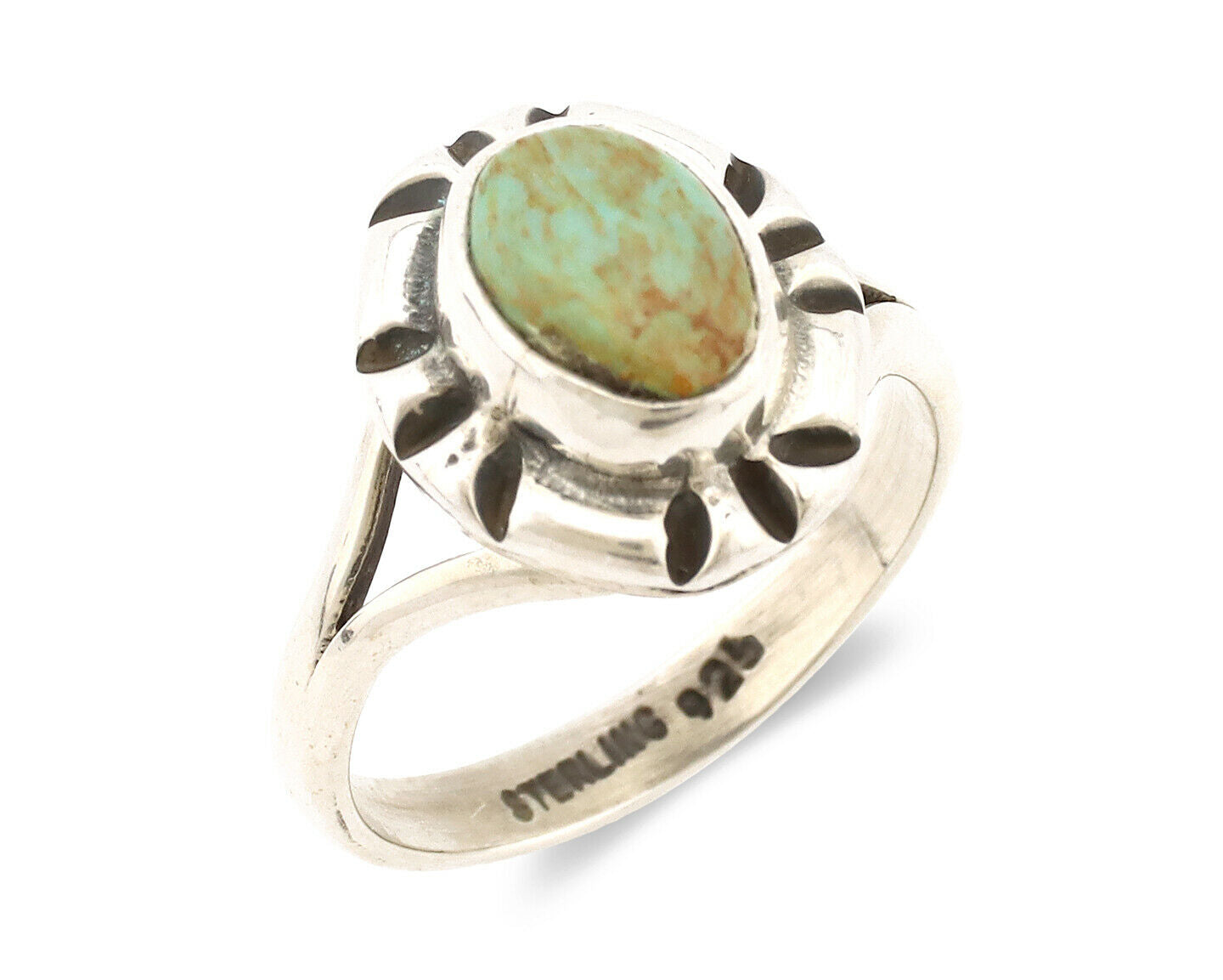 Navajo Ring .925 Silver Kingman Turquoise Artist Signed Gecko C.90's