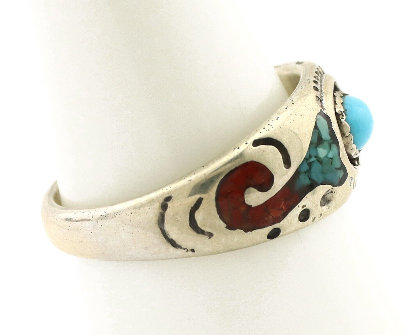 Navajo Handmade Ring 925 Silver Blue Turquoise & Coral Native American C.80's