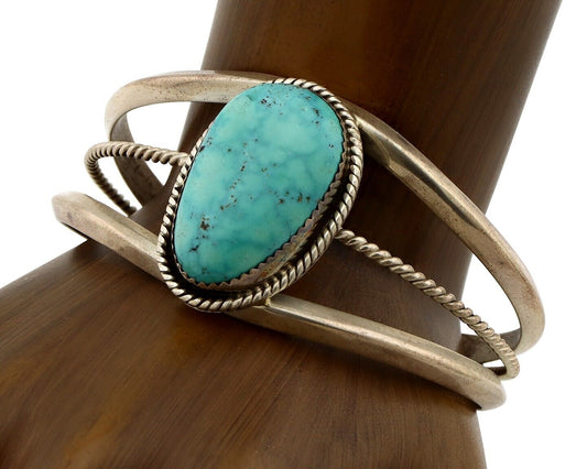 Navajo Cuff Bracelet 925 Silver Spiderweb Turquoise Native American Artist C.80s