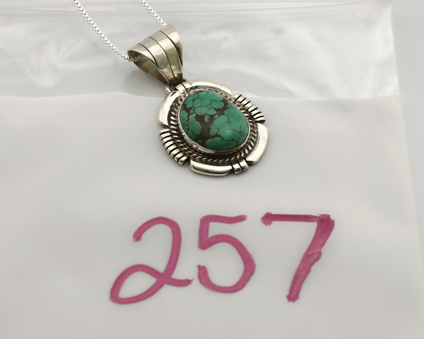 Navajo Necklace .925 Silver Kingman Turquoise Signed JP C.1980's