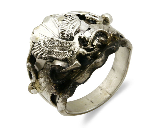 Navajo Eagle Ring .925 SOLID Silver Handmade Signed Artist S Circa 1980's