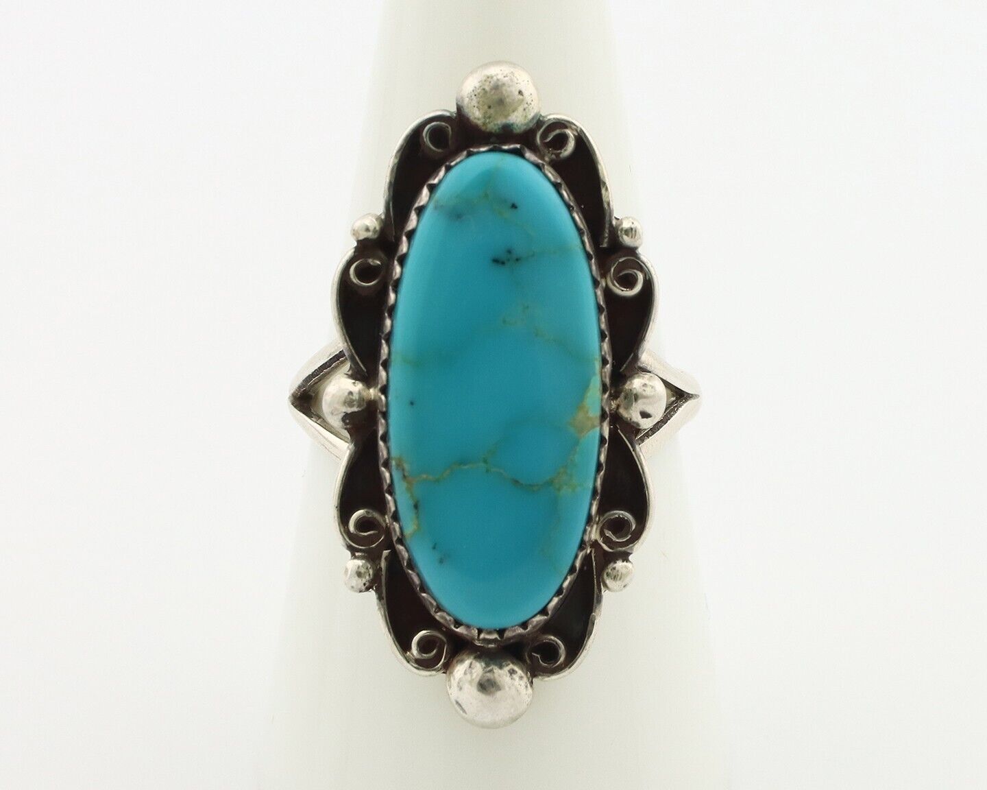 Navajo Ring .925 Silver Blue Gem Turquoise Artist Signed Billy Eagle C.80's