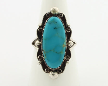 Navajo Ring .925 Silver Blue Gem Turquoise Artist Signed Billy Eagle C.80's