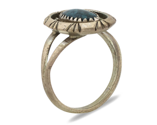 Navajo Ring 925 Silver Natural Black Spiderweb Turquoise Native Artist C.80's