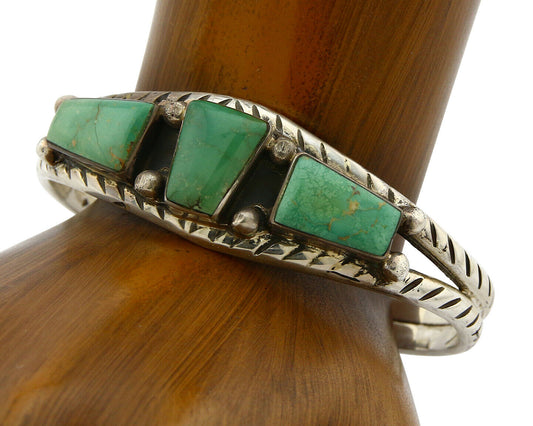 Navajo Turquoise Bracelet .925 Silver Handmade Signed Artist RC C.80's