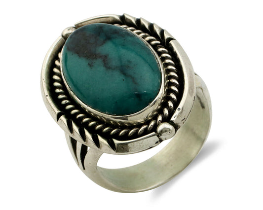Navajo Ring .925 Silver Turquoise Mountain Artist Signed EA C.80's