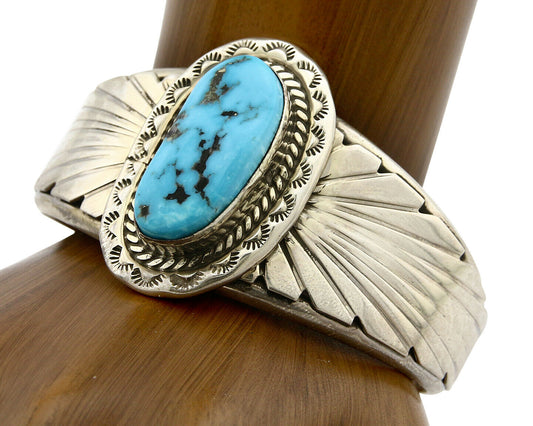 Navajo Bracelet .925 Silver Sleeping Beauty Turquoise Artist DZ C.80's