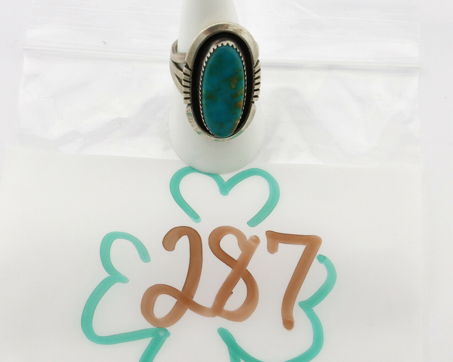 Navajo Ring .925 Silver Nevada Turquoise Native American Artist C.1980's