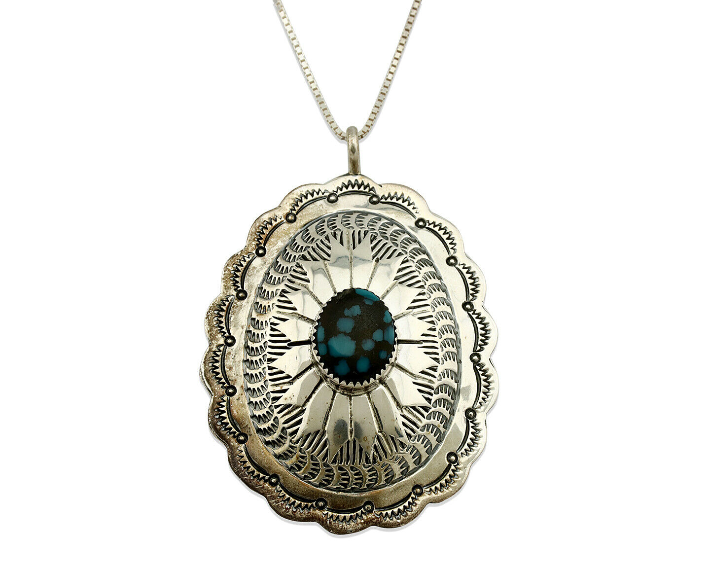 Navajo Necklace .925 Silver Spiderweb Turquoise Signed Marcella James C.80's