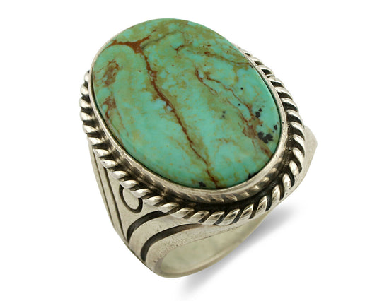 Navajo Ring .925 Silver Bluegreen Turquoise Signed Calvin Peterson C.80's