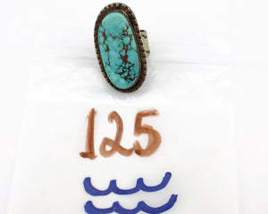Navajo Ring 925 Silver Morenci Turquoise Native American Artist C.80's