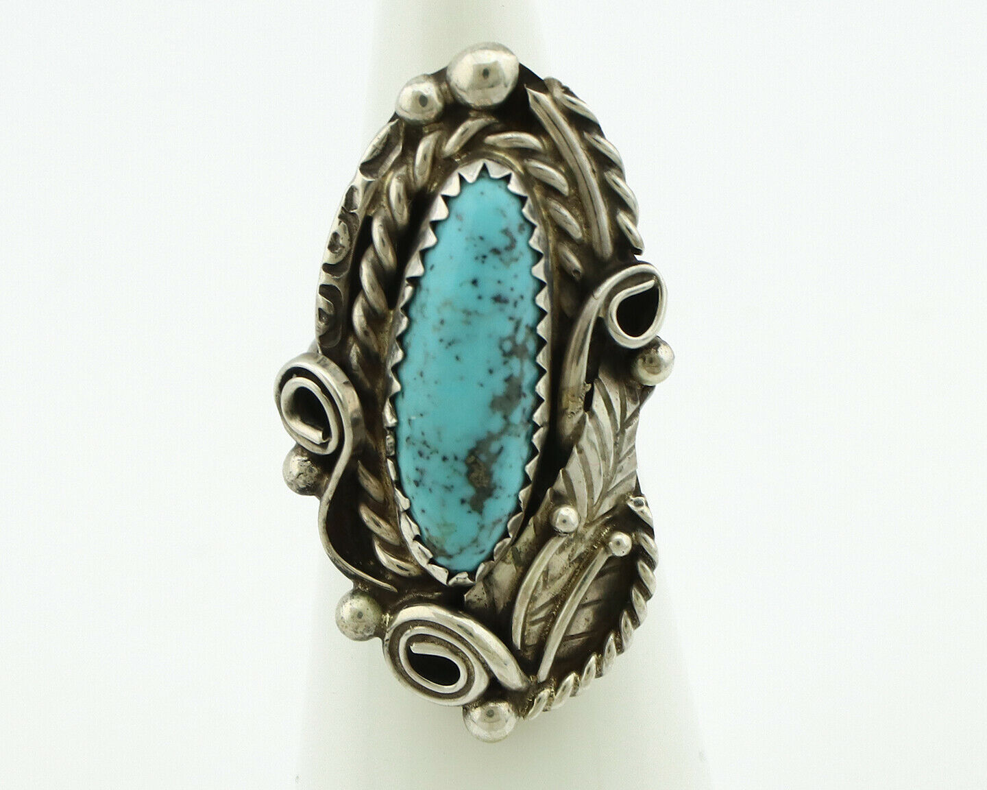 Navajo Ring .925 Silver Natural Morenci Turquoise Artist Signed PR C.80's