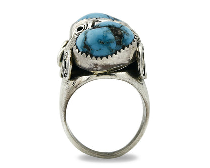 Zuni Ring .925 SOLID Silver Sleeping Beauty Turquoise Signed BC C.1980's