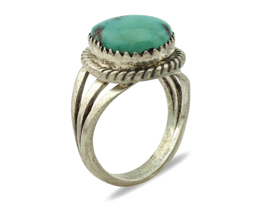Navajo Ring .925 Silver Gober Turquoise Native American Artist C.1980's