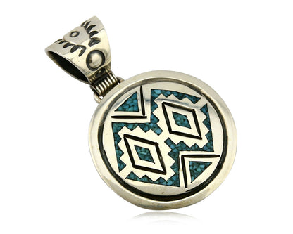 Navajo Inlaid Pendant .925 Silver Signed Artist Stanley Bain C.80's