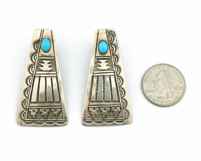 Navajo Turquoise Earrings 925 Silver Handmade Native American Artist C.80's #306