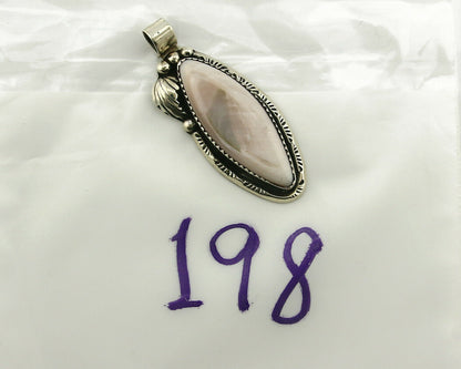 Navajo Pendant .925 Silver Real Natural Pink Mussel Signed Yazzie C.80's
