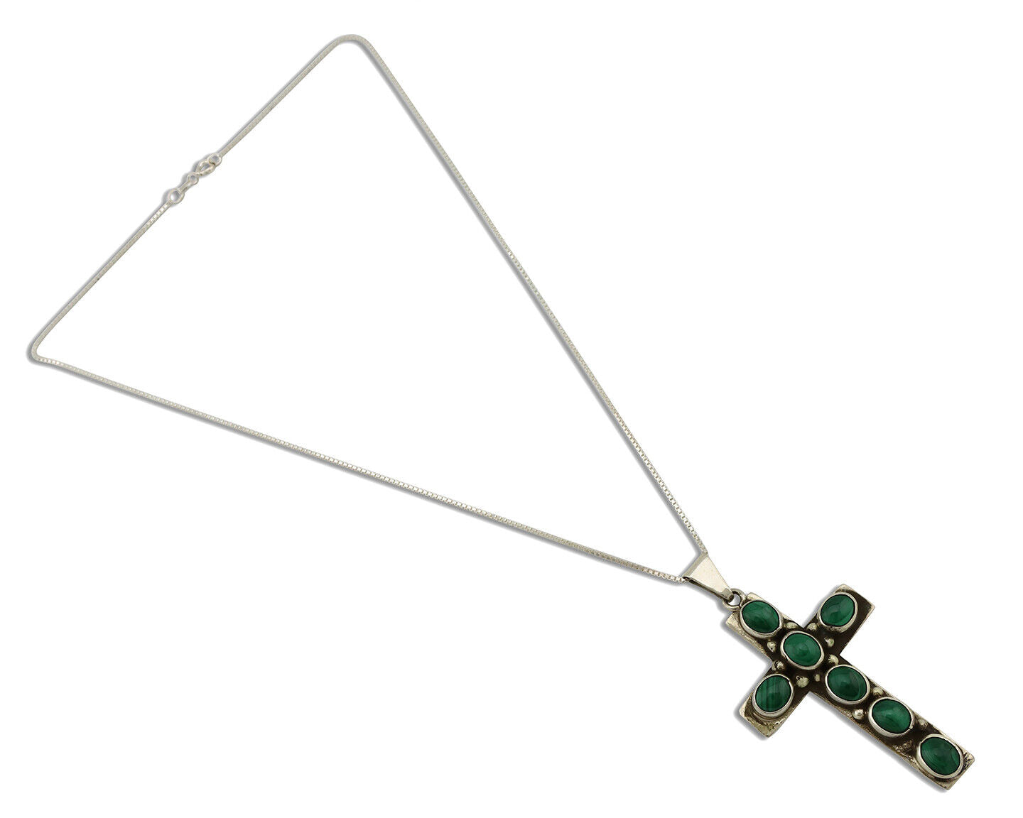 Navajo Cross Necklace 925 Silver Malachite Artist Signed C Montoya C.80's