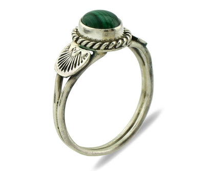 Navajo Ring 925 Silver Natural Mined Malachite Native American Artist C.80's