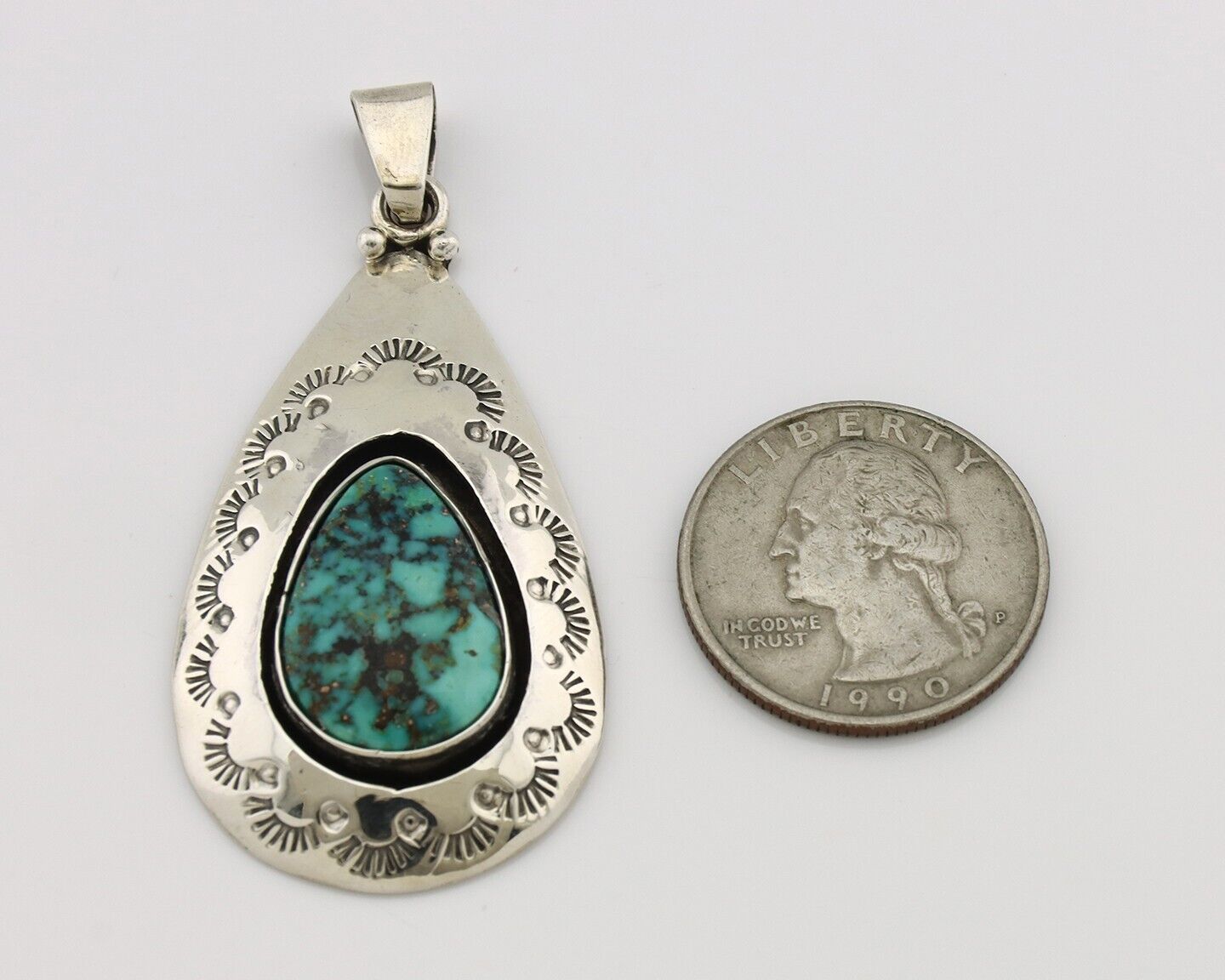 Navajo Pendant 925 Silver Spiderweb Turquoise Artist Signed C Montoya C.80's