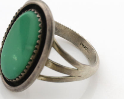 Navajo Ring .925 Silver Green Turquoise Native American Artist C.1980's