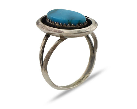 Navajo Ring 925 Silver Blue Gem Turquoise Native American Artist C.80's