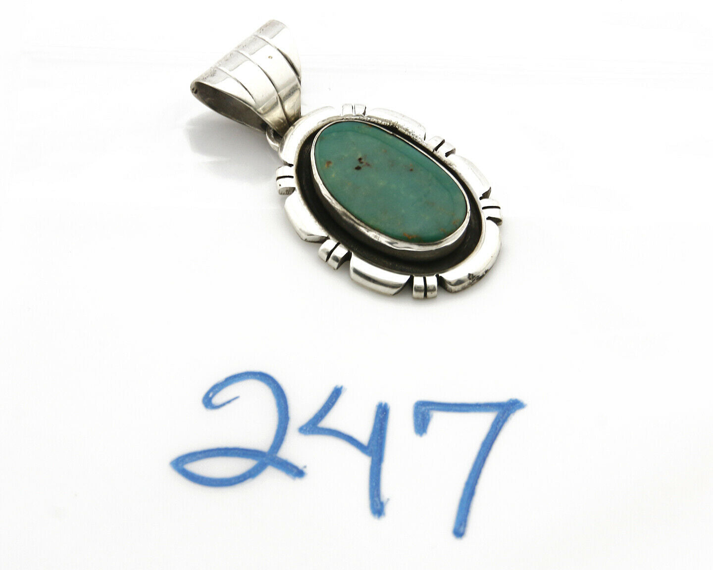 Navajo Pendant .925 Silver Kingman Turquoise Signed Artist JT C.80's