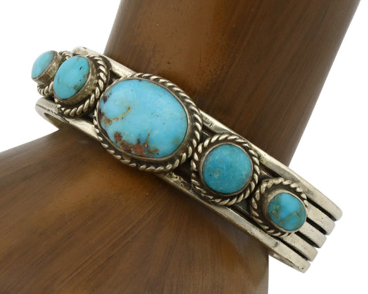 Navajo Bracelet .925 Silver Blue Turquoise Native American Artist C.80's