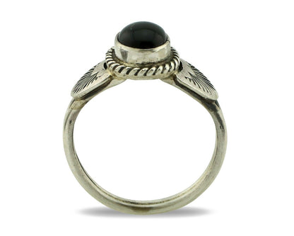 Navajo Ring 925 Silver Natural Mined Black Onyx Native American Artist C.80's