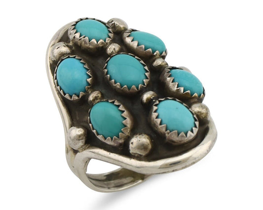 Navajo Ring .925 Silver Natural Blue Turquoise Artist Signed L Henderson C.80's