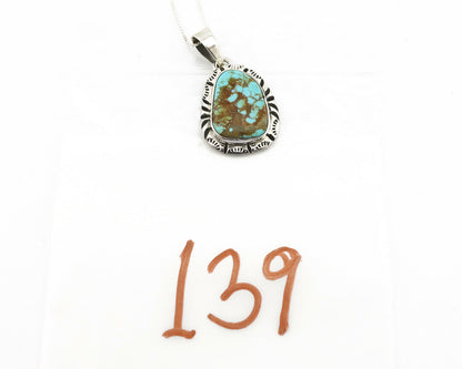 Navajo Kingman Turquoise Pendant .925 Silver Hand Stamped Signed Gecko C.80's