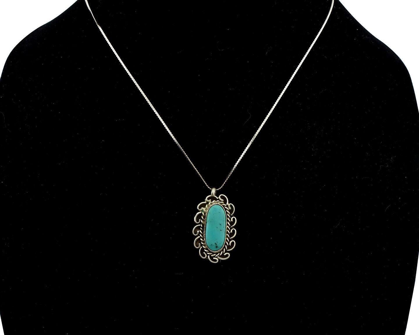 Navajo Handmade Cross Necklace 925 Silver Blue Turquoise Signed JH C.80's