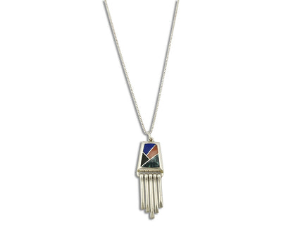 Women's Navajo Gemstone Pendant Dangles .925 Silver Signed Teme