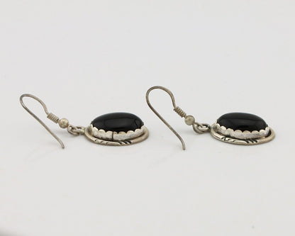 Navajo Earrings 925 Silver Natural Black Onyx Artist Signed T C.80's