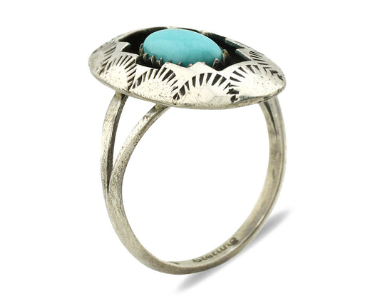 Navajo Ring .925 Silver Sleeping Beauty Turquoise Artist Signed P C.80's