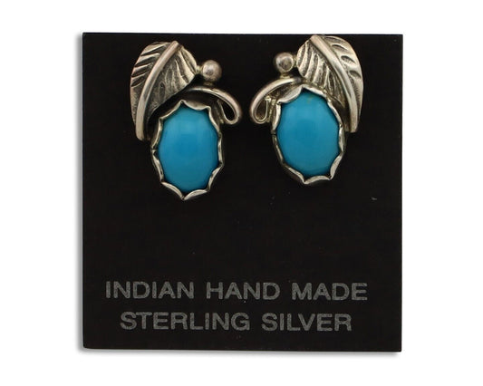 Navajo Earrings 925 Silver Natural Mined Turquoise Native American Artist C.80's