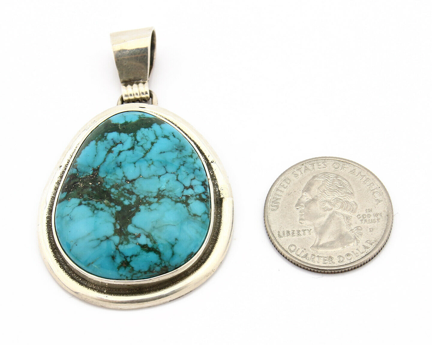 Navajo Pendant .925 Silver Turquoise Mountain Signed Native C.80's