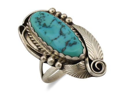 Navajo Ring 925 Silver Sleeping Beauty Turquoise Signed Justin Morris C.80's