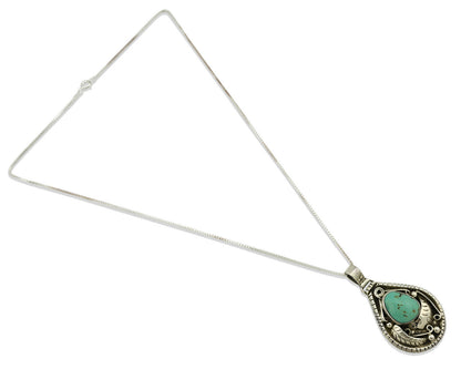 Navajo Necklace .925 Silver Kingman Turquoise Signed Tepee C.1980's