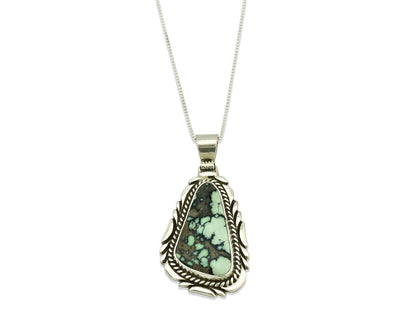 Navajo Necklace .925 Silver Spiderweb Variscite Turquoise Signed Sun C.1980's