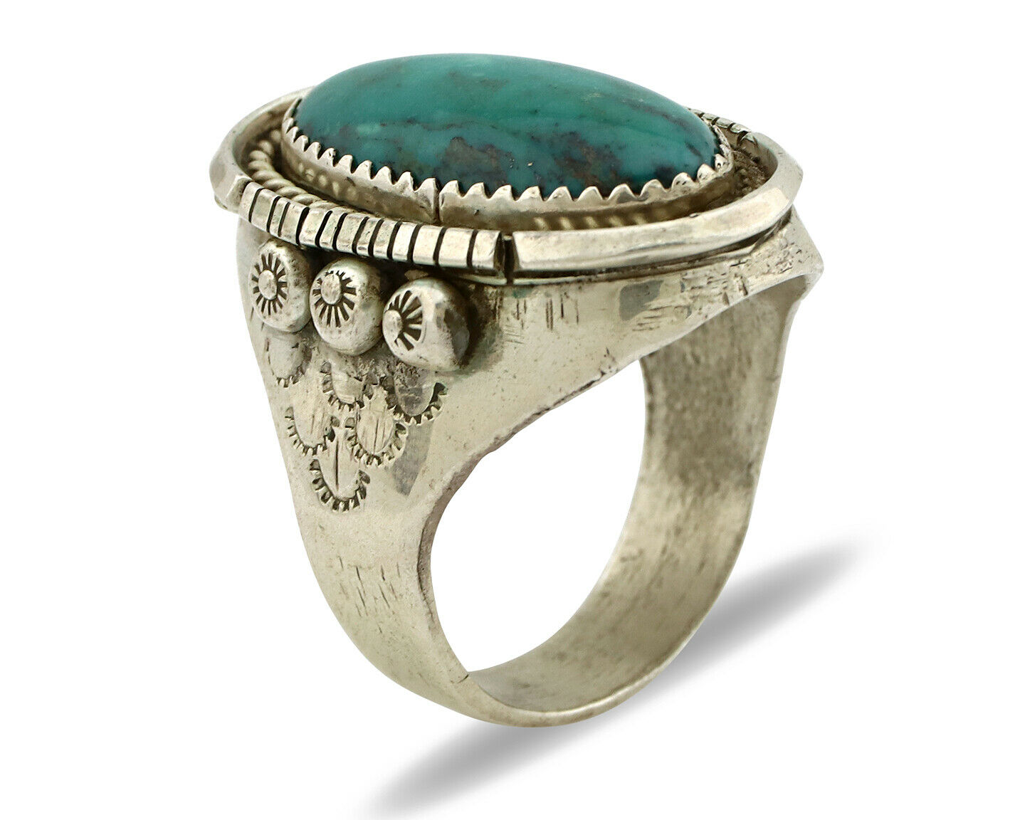 Navajo Ring .925 Silver Kingman Turquoise Artist Signed BB C.80's