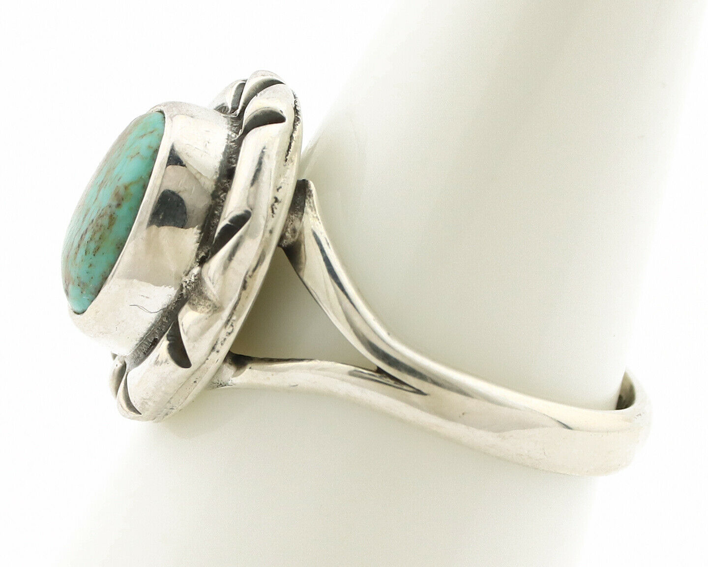 Navajo Ring .925 Silver Kingman Turquoise Artist Signed Gecko C.90's