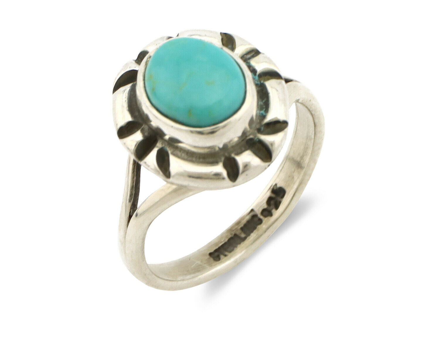 Navajo Ring .925 Silver Kingman Turquoise Artist Signed Gecko C.90's